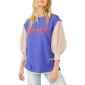 Free People Just Met Tee Sport Combo Puff Sleeve Top M